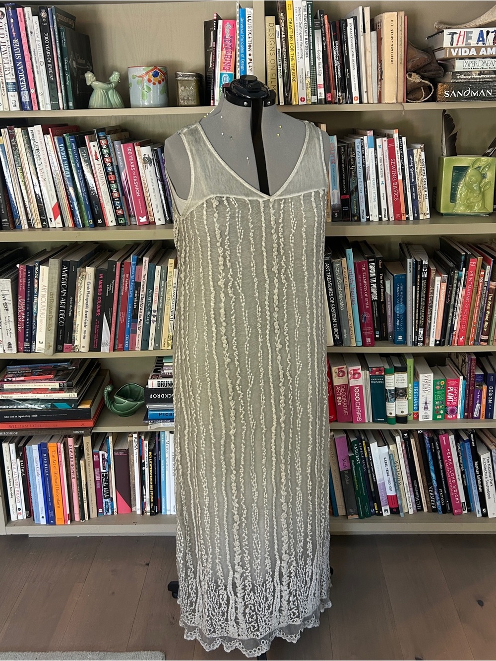 NWT Gretty Zueger Embroidered Grey Silk Maxi Dress
